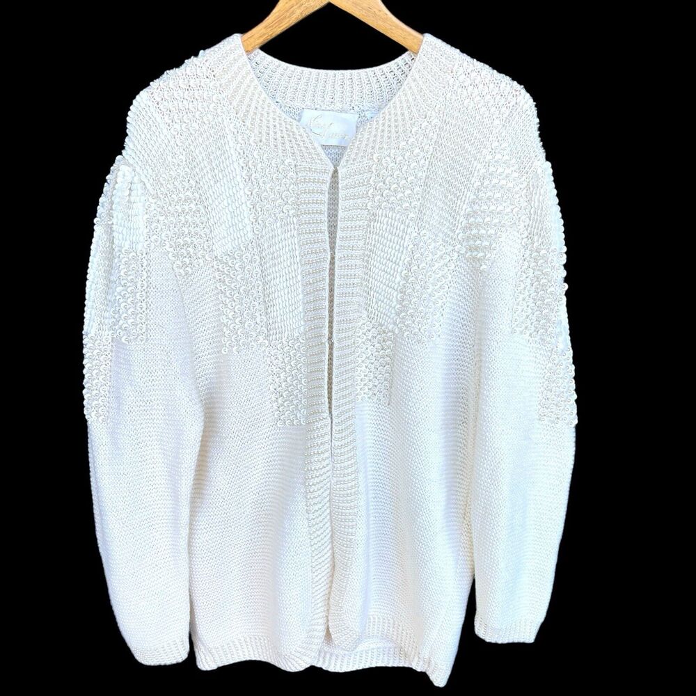 Vintage Nina Austin Cardigan Sweater Womens Large Ornate Wool Blend Sequin Pearl